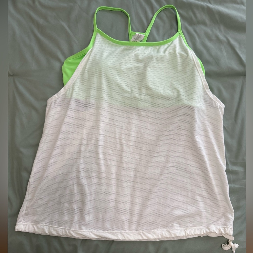 Fabletics - White and Green Mesh Tank Top w/ Built in Bra